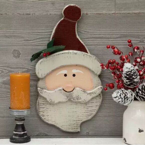 Rustic Santa Chunky Wood Wall Decor - Picture 1 of 3